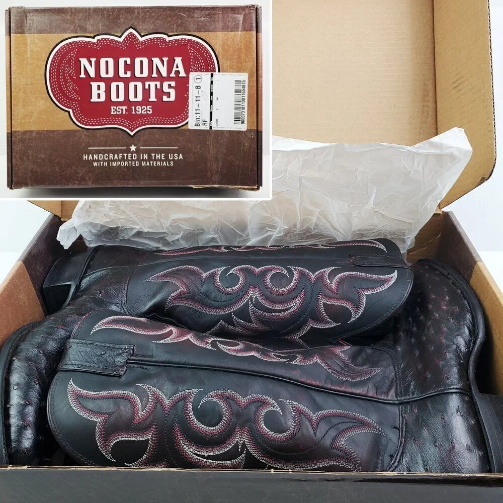 Nocona Boots Black Cherry Full Quill Ostrich Cowboy Barely Worn in Box Men 9.5 D